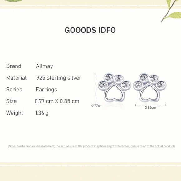 Ailmay Real 925 Sterling Silver Pet Paw Footprint Stud Earrings - Picture 4 of 5